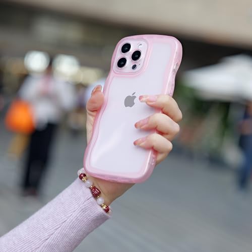 Luyxcaze Phone Case for iPhone 14 Pro Max Inch Cute Design Phone Cover Transparent TPU Case Wave-Frame Case Lovely Style Shock-Proof Protective Case for Women Girls Ladies (Clear-Pink)