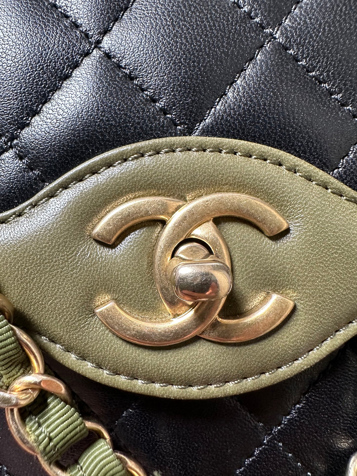 Preowned Chanel Two Toned Flap Bag Quilted Lambskin