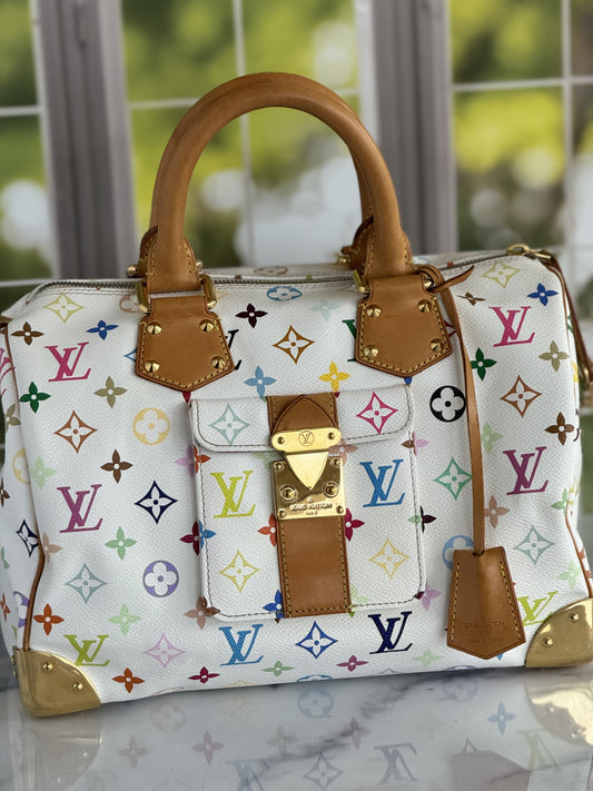 Pre-Owned Louis Vuitton Multicolor Speedy White