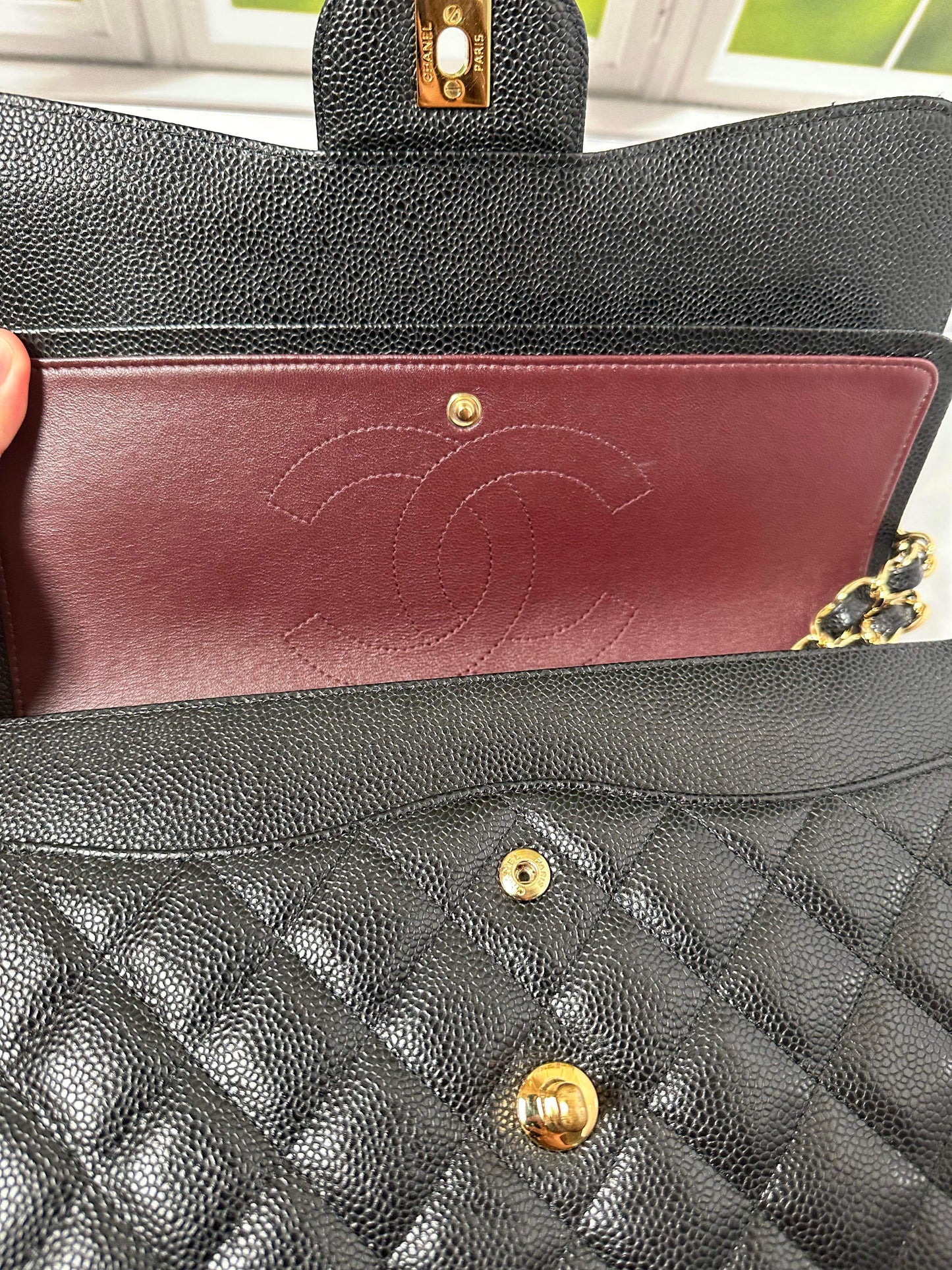 Preowned Chanel Classic Double Flap Quilted Caviar Leather GHW 14697007