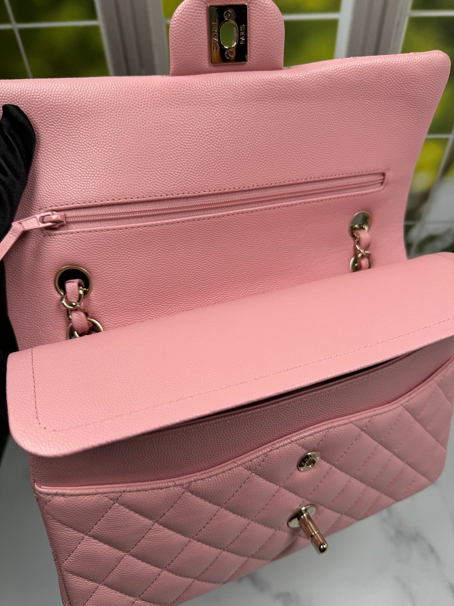 Preowned Chanel Classic Flap 22C Pink Grained Caviar