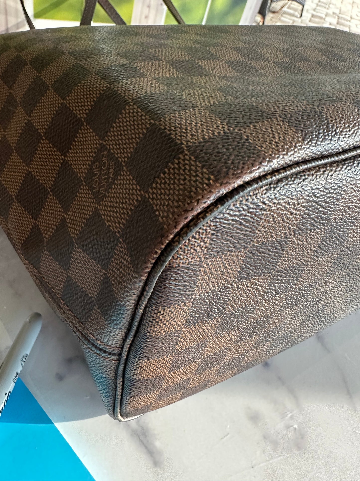 Preowned Louis Vuitton Neverful Damier Ebene MM size With pouch