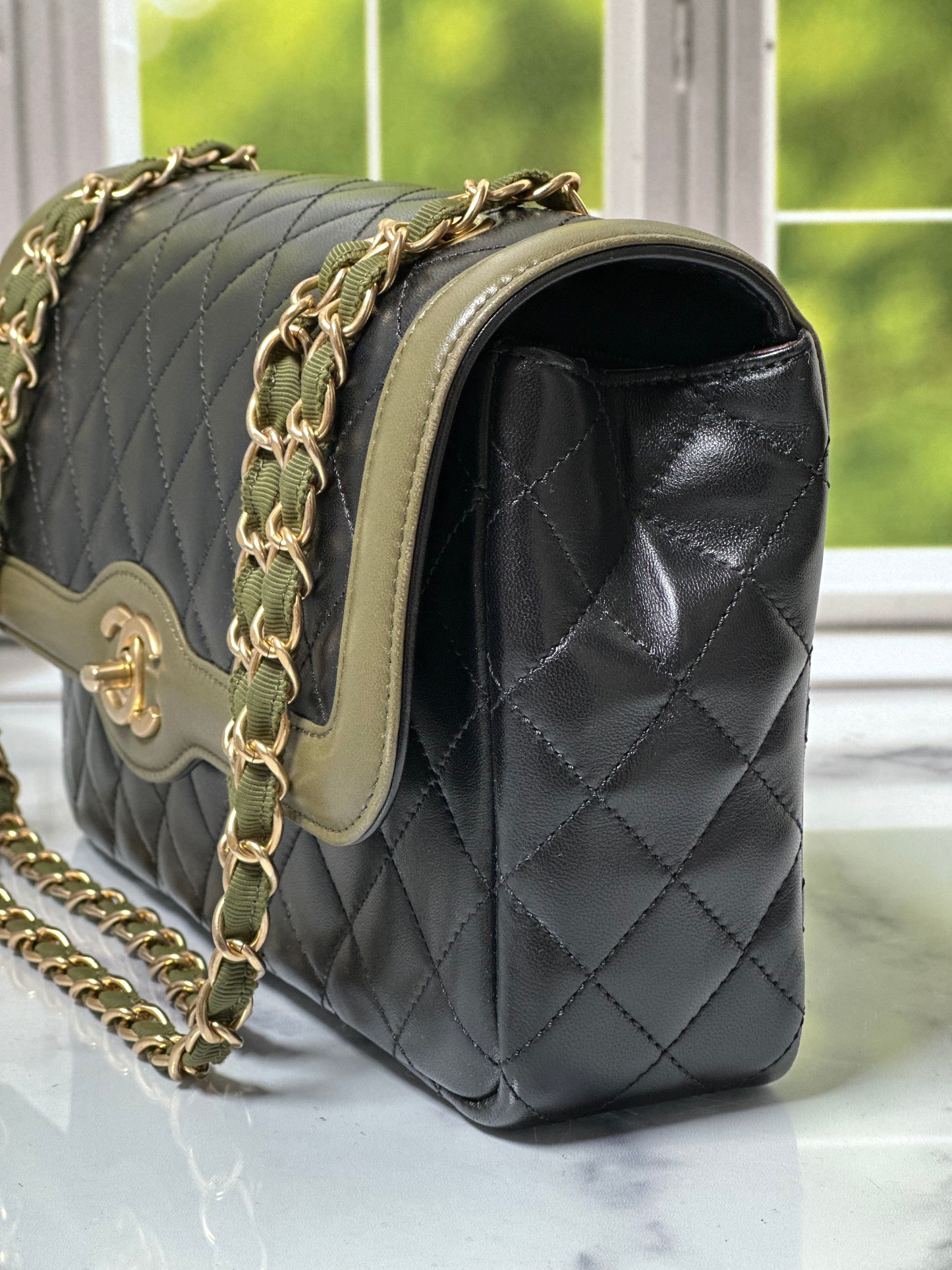 Preowned Chanel Two Toned Flap Bag Quilted Lambskin