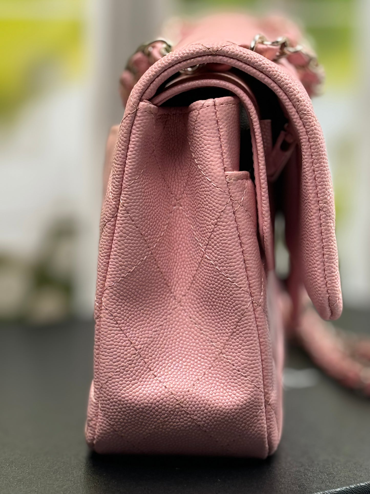 Preowned Chanel Classic Flap 22C Pink Grained Caviar