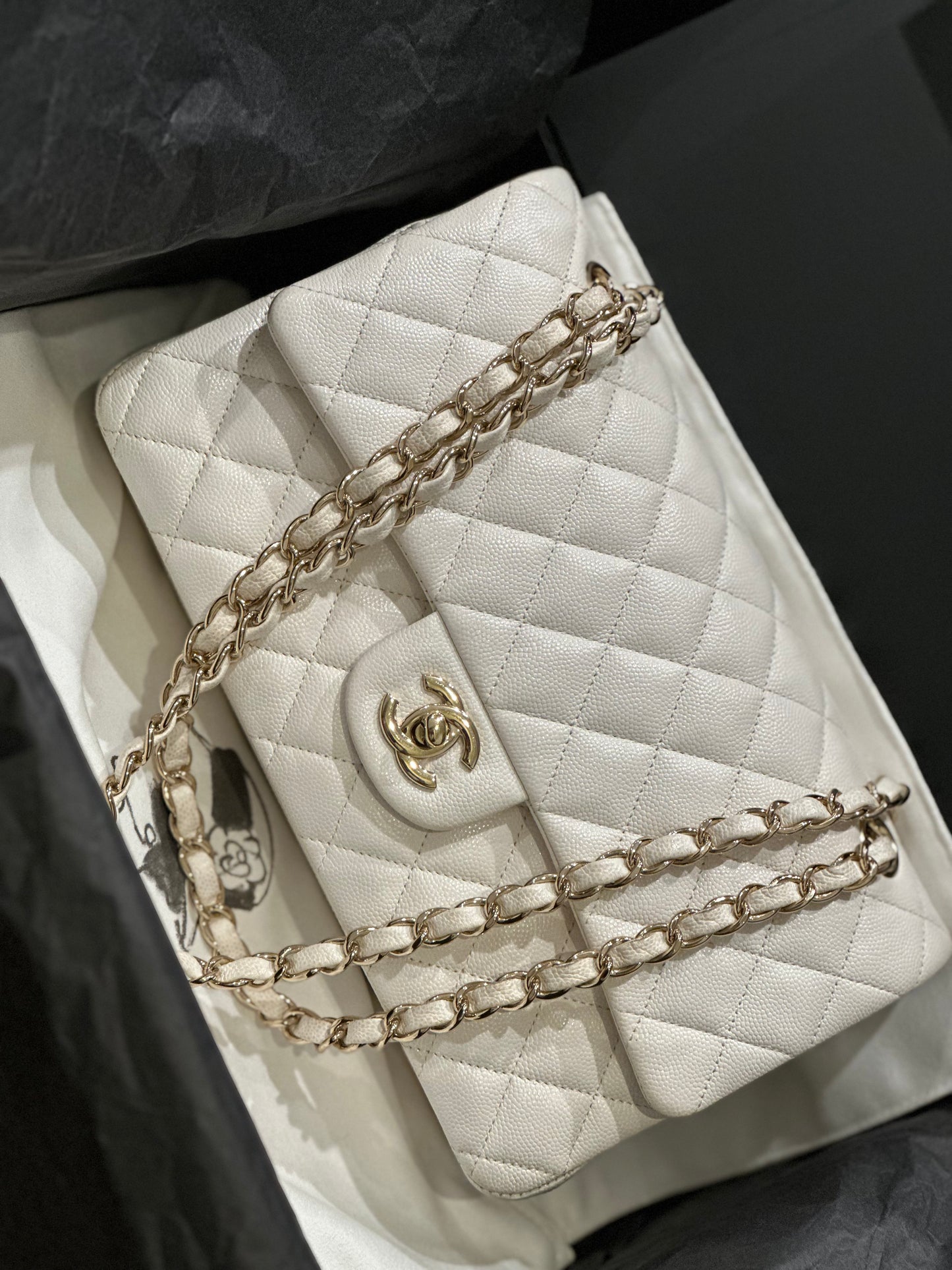 Pre-Owned Chanel Classic Double Flap Ivory LGHW Series 29