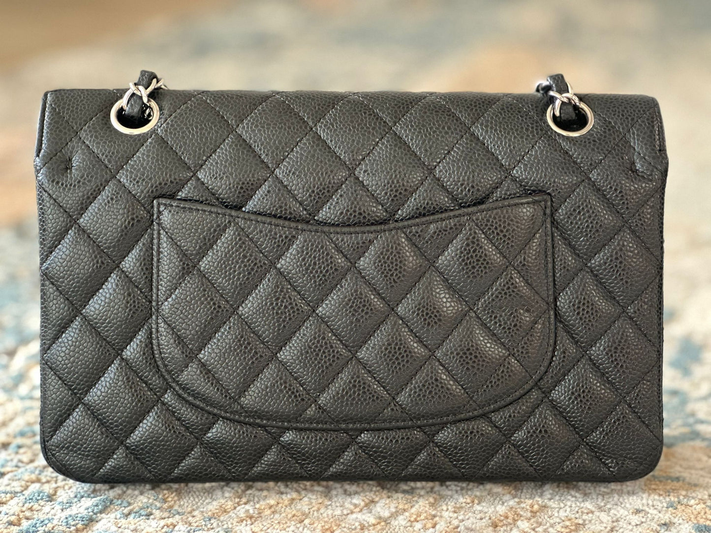 Preowned CIRCA 2013 00V SC-A01112 CHANEL 11.12 MEDIUM M/L TIMELESS CLASSIC QUILTED DOUBLE FLAP BLACK CAVIAR BORDEAUX LINING CLASSIC MW/METAL WHITE (SILVER HARDWARE) (SN 16323767)