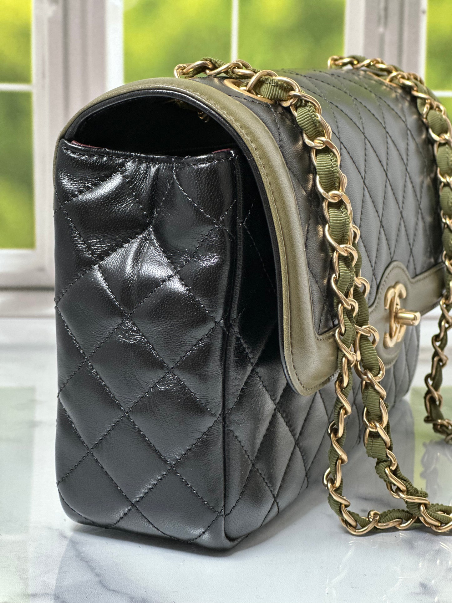 Preowned Chanel Two Toned Flap Bag Quilted Lambskin