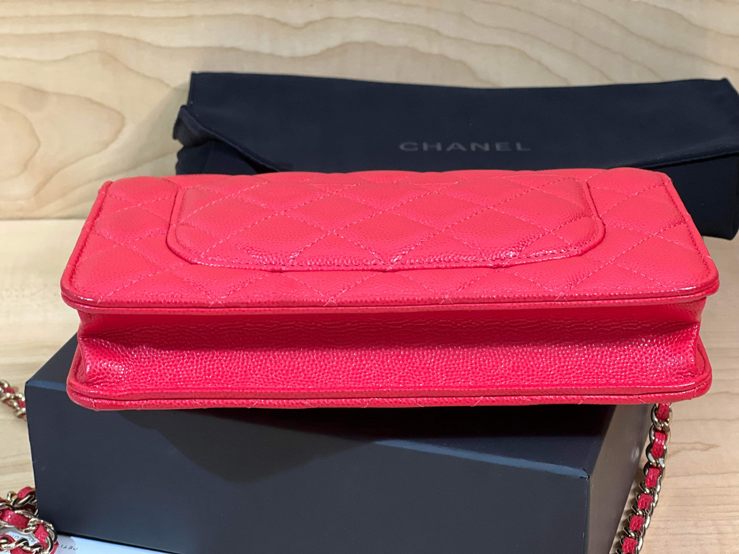 20C/Cruise 2020 SC-A33814 Chanel Timeless Classic Wallet on Chain WOC Quilted Red Caviar Caviar MSHLG/Metal Shiny Light Gold Hardware SN 28959065