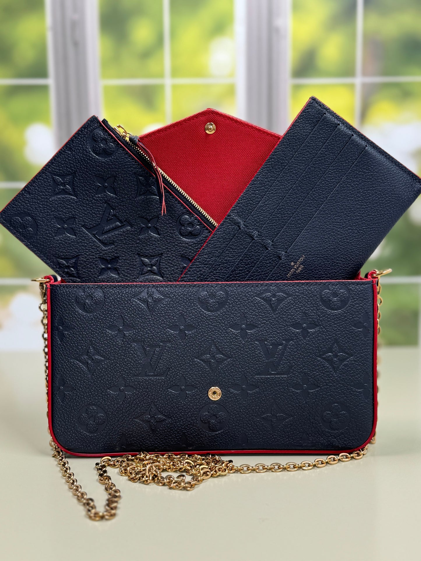 Preowned Louis Vuitton Felicie Empreinte Marine Rouge