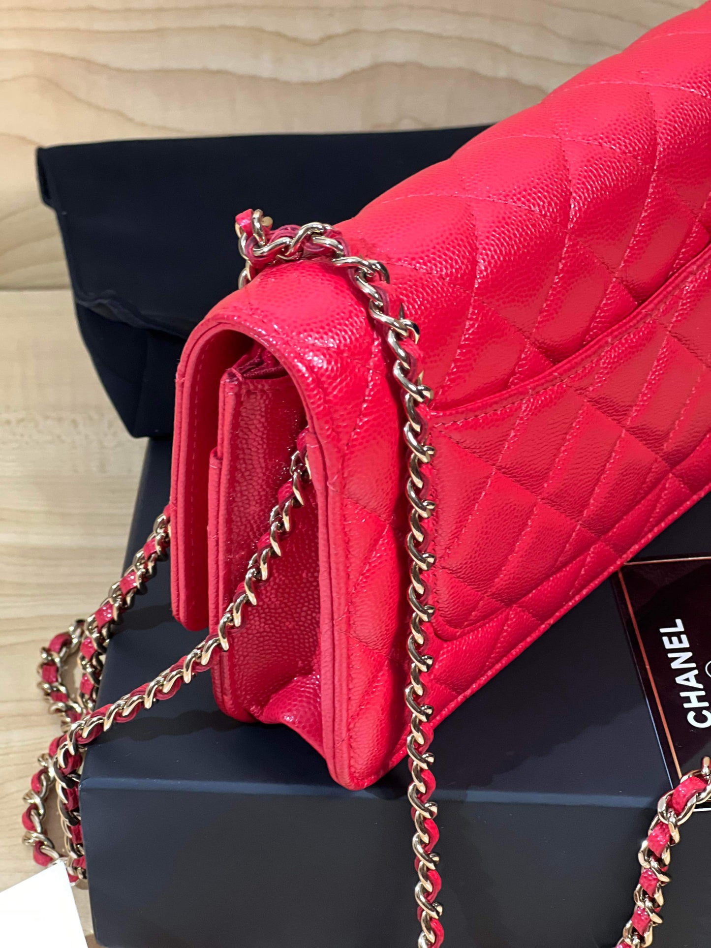 20C/Cruise 2020 SC-A33814 Chanel Timeless Classic Wallet on Chain WOC Quilted Red Caviar Caviar MSHLG/Metal Shiny Light Gold Hardware SN 28959065