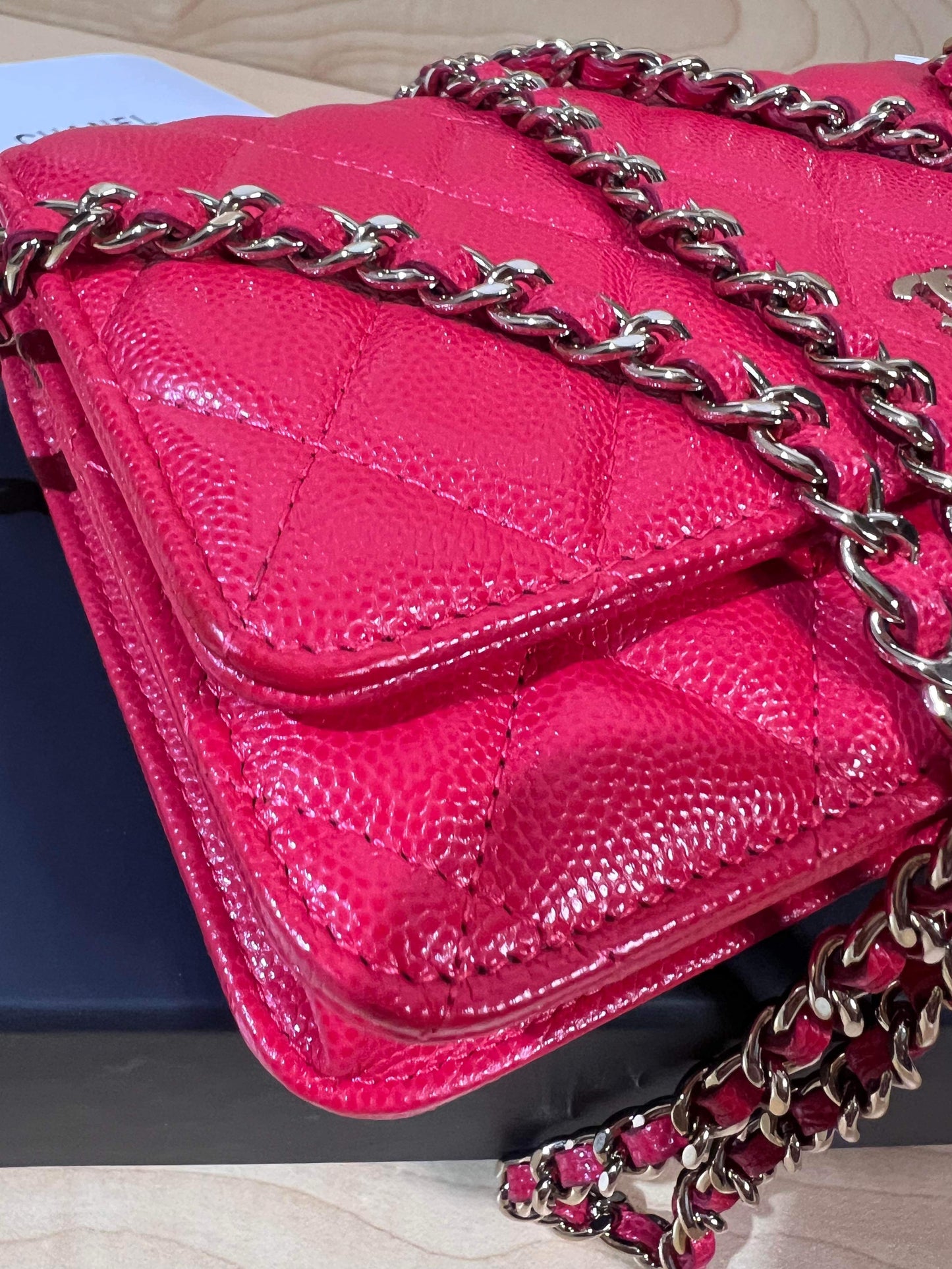 20C/Cruise 2020 SC-A33814 Chanel Timeless Classic Wallet on Chain WOC Quilted Red Caviar Caviar MSHLG/Metal Shiny Light Gold Hardware SN 28959065