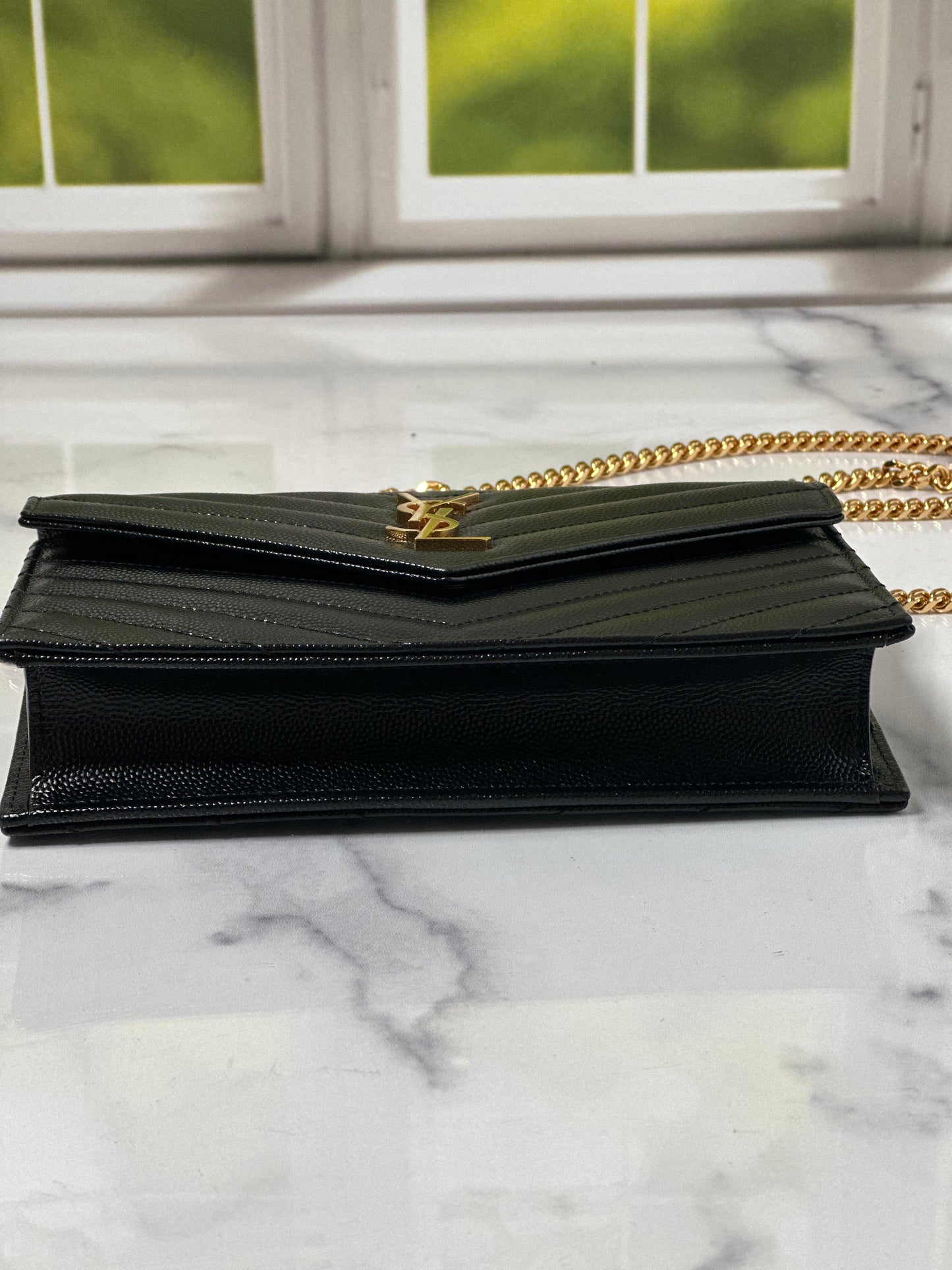 Preowned YSL Chain Wallet Mono Grain  De Poudre SL