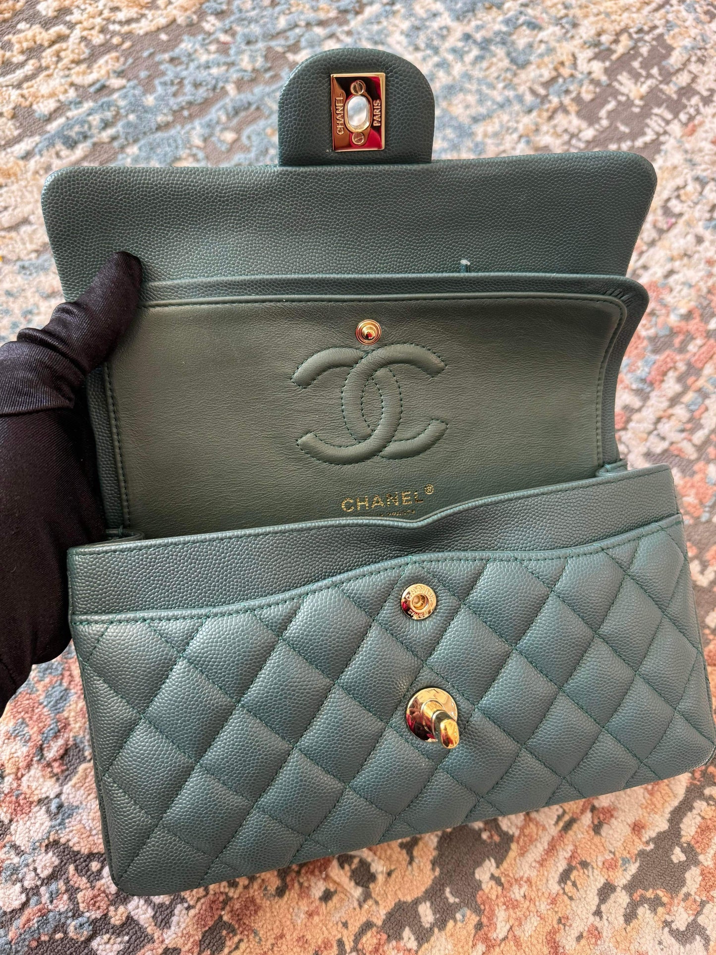 Preowned Chanel Small Caviar Iridescent Green