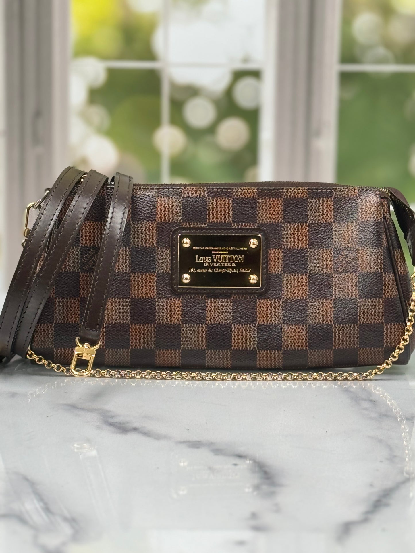 Preowned Louis Vuitton Eva Clutch Damier Ebene