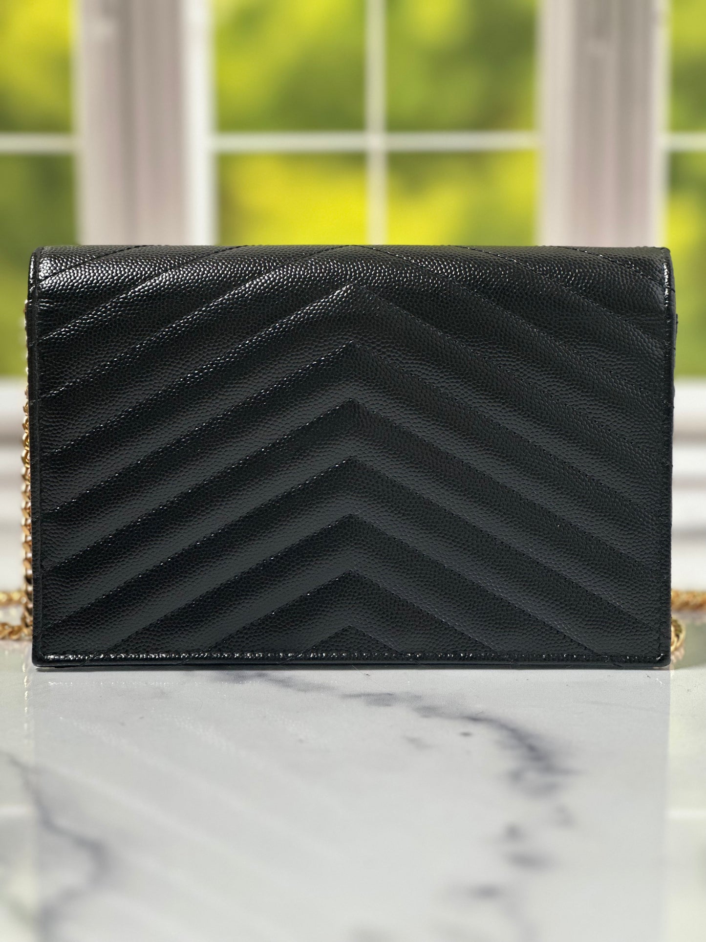 Preowned YSL Chain Wallet Mono Grain  De Poudre SL