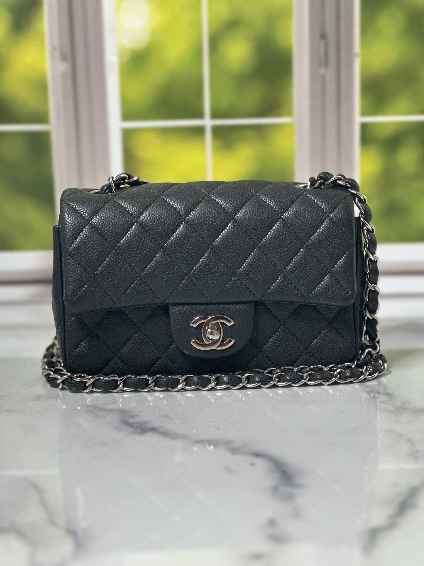 Preowned 15C Chanel Timeless Mini Rectangular Classic Flap Black Soft Caviar SHW SN 20621278