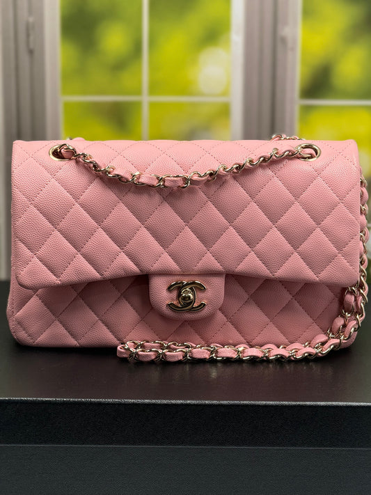 Preowned Chanel Classic Flap 22C Pink Grained Caviar