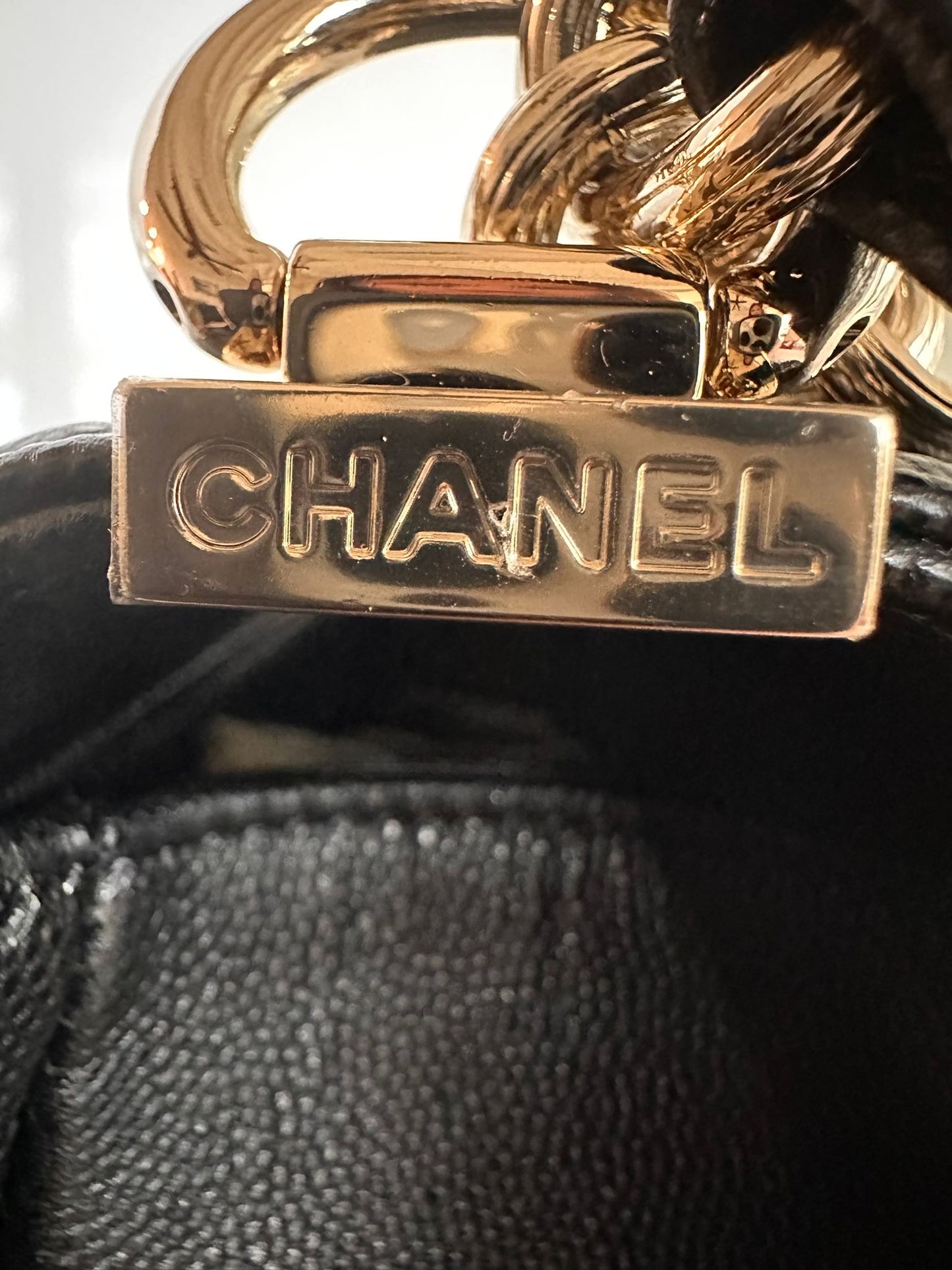 17P/SPRING 2017 ACT I SC-A67086 CHANEL LEBOY OLD "ORIGINAL' MEDIUM QUILTED FLAP BLACK CAVIAR STRIÉE/STRIPED CHAIN MSHLG/METAL SHINY LIGHT GOLD HARDWARE 23877206