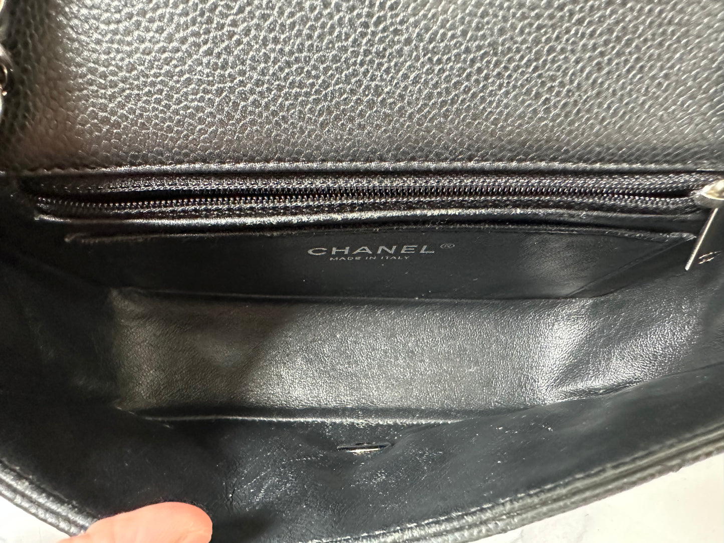 Preowned 15C Chanel Timeless Mini Rectangular Classic Flap Black Soft Caviar SHW SN 20621278