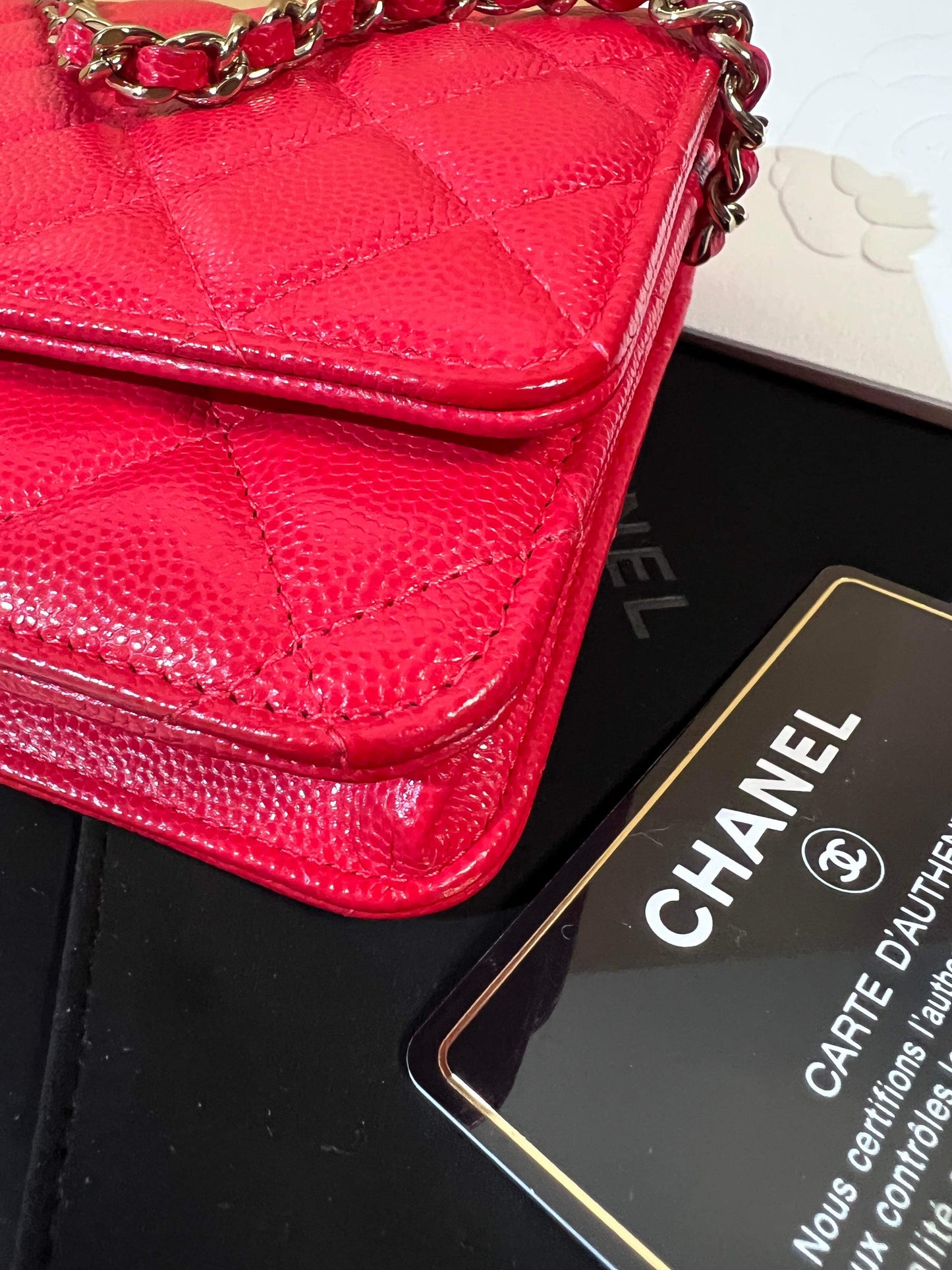 20C/Cruise 2020 SC-A33814 Chanel Timeless Classic Wallet on Chain WOC Quilted Red Caviar Caviar MSHLG/Metal Shiny Light Gold Hardware SN 28959065