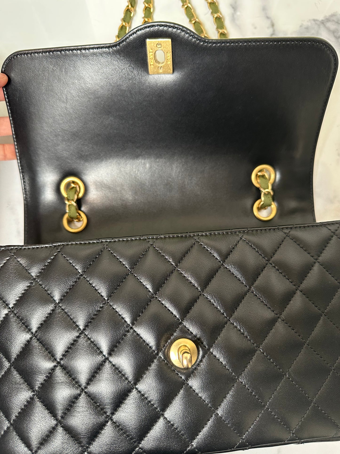 Preowned Chanel Two Toned Flap Bag Quilted Lambskin