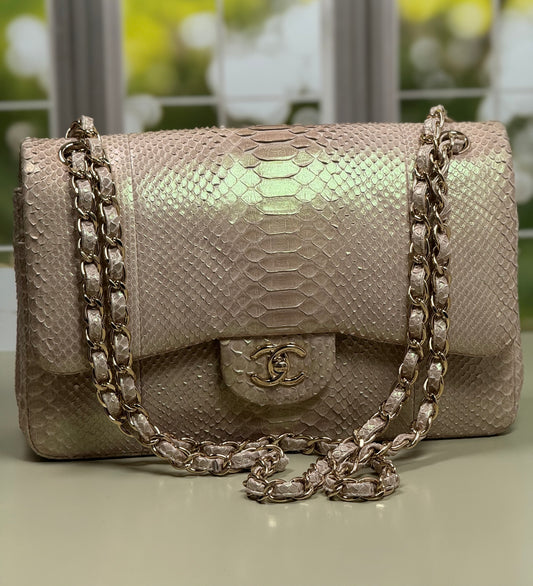 Preowned Chanel Jumbo Python GHW