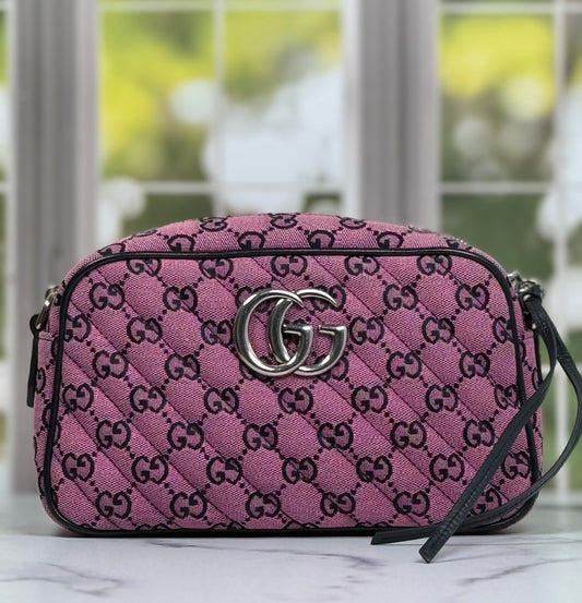 Preowned Gucci Marmont diagonal quilted GG canvass