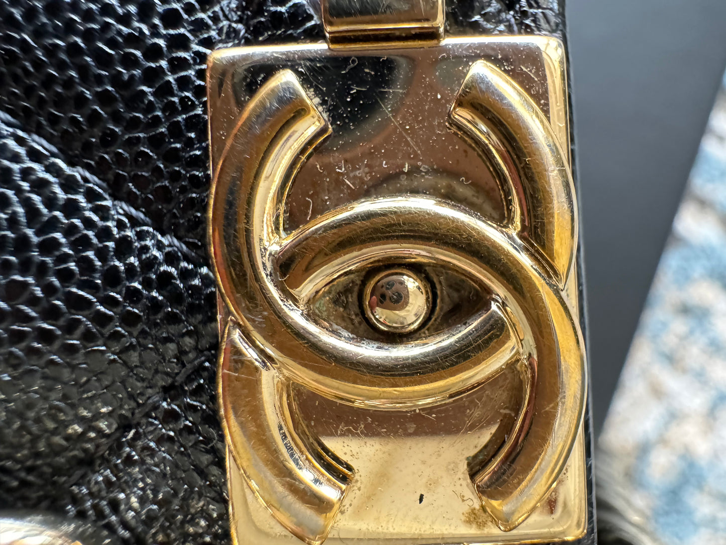 Circa 2019 SC-A81969 Chanel Le Boy Wallet on Chain WOC Shiny Black Caviar (Embossed/Pebbled Grained Calfskin)/Viscose Inner Lining/MSHLG-Metal Shiny Light Gold Hardware  (SN 28)