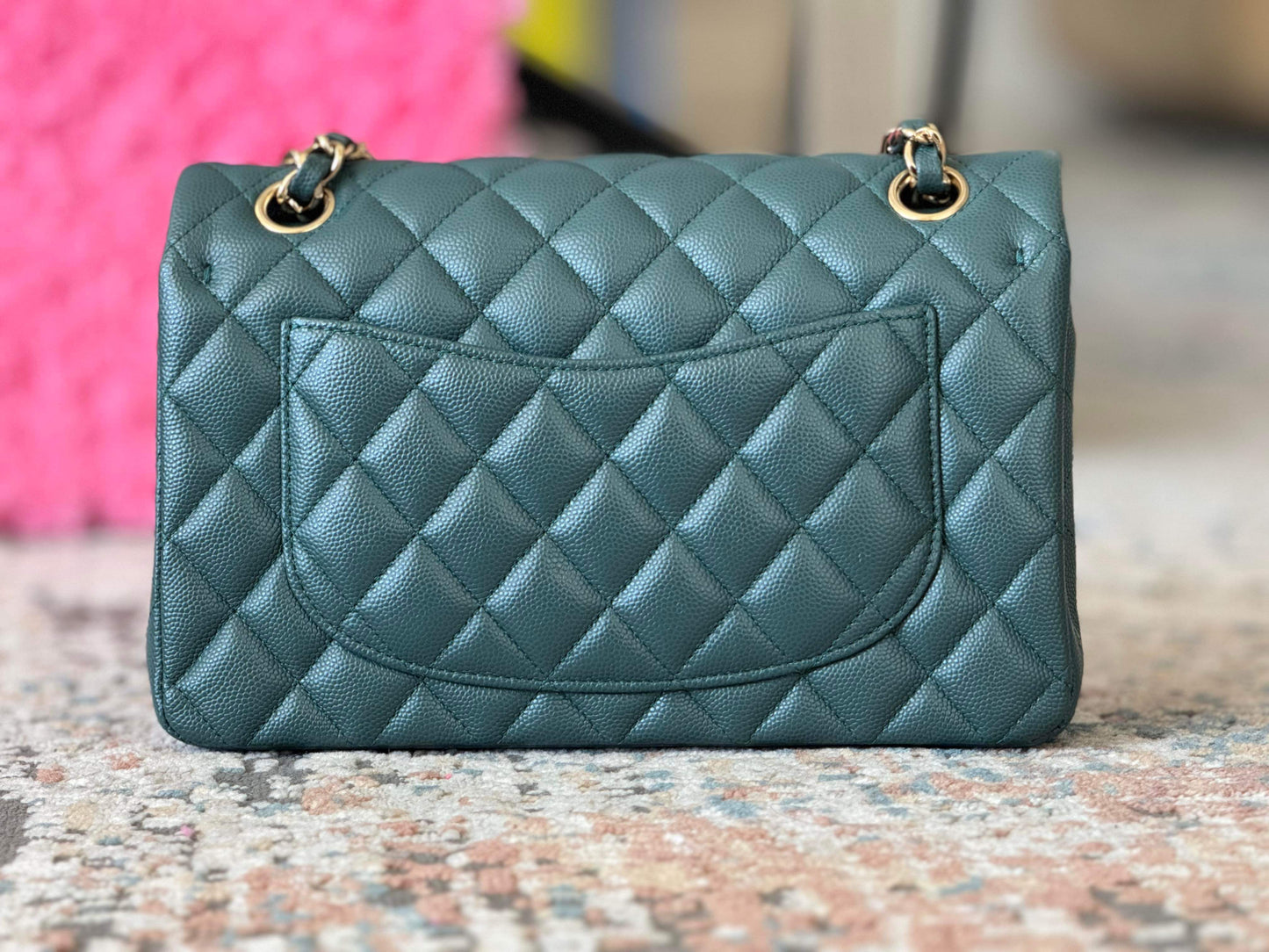 Preowned Chanel Small Caviar Iridescent Green