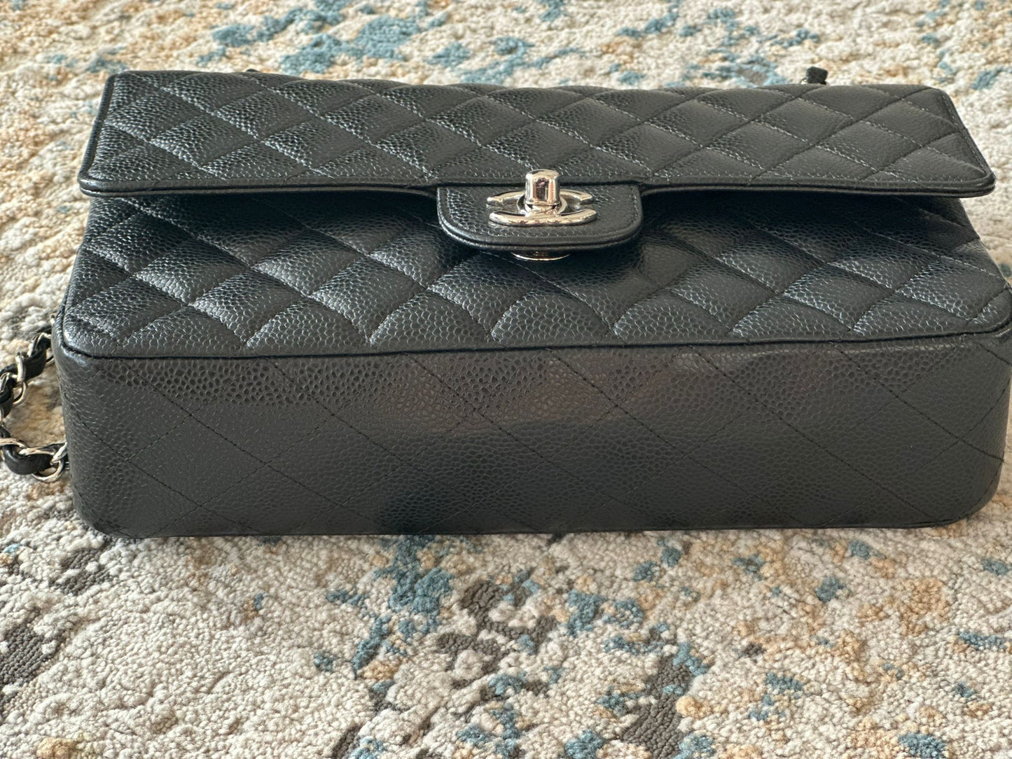 Preowned CIRCA 2013 00V SC-A01112 CHANEL 11.12 MEDIUM M/L TIMELESS CLASSIC QUILTED DOUBLE FLAP BLACK CAVIAR BORDEAUX LINING CLASSIC MW/METAL WHITE (SILVER HARDWARE) (SN 16323767)