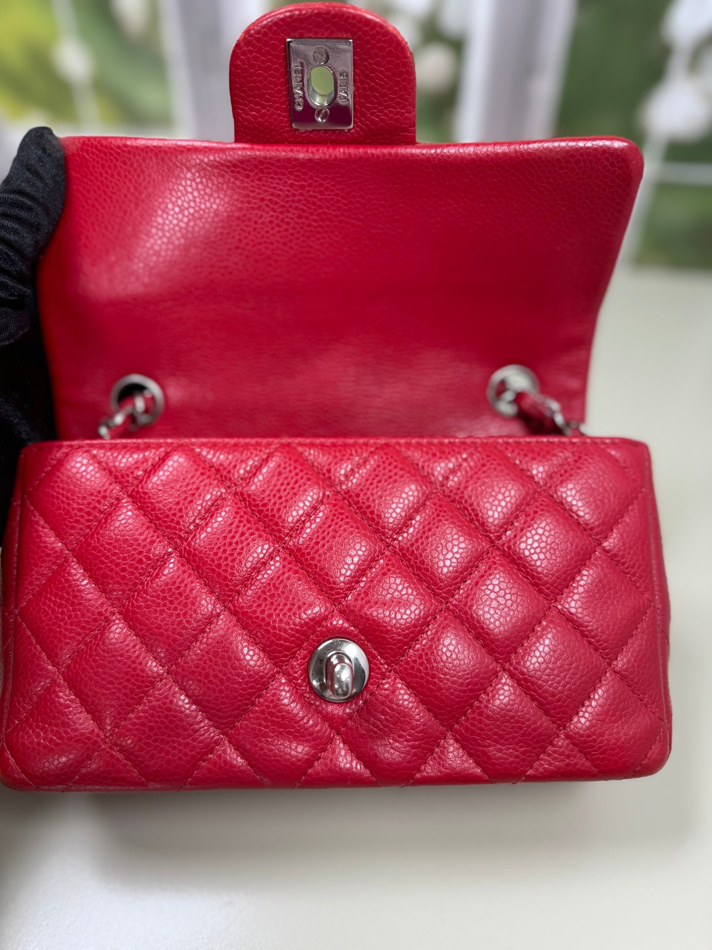 Preowned Chanel Mini Rectangular Red Caviar