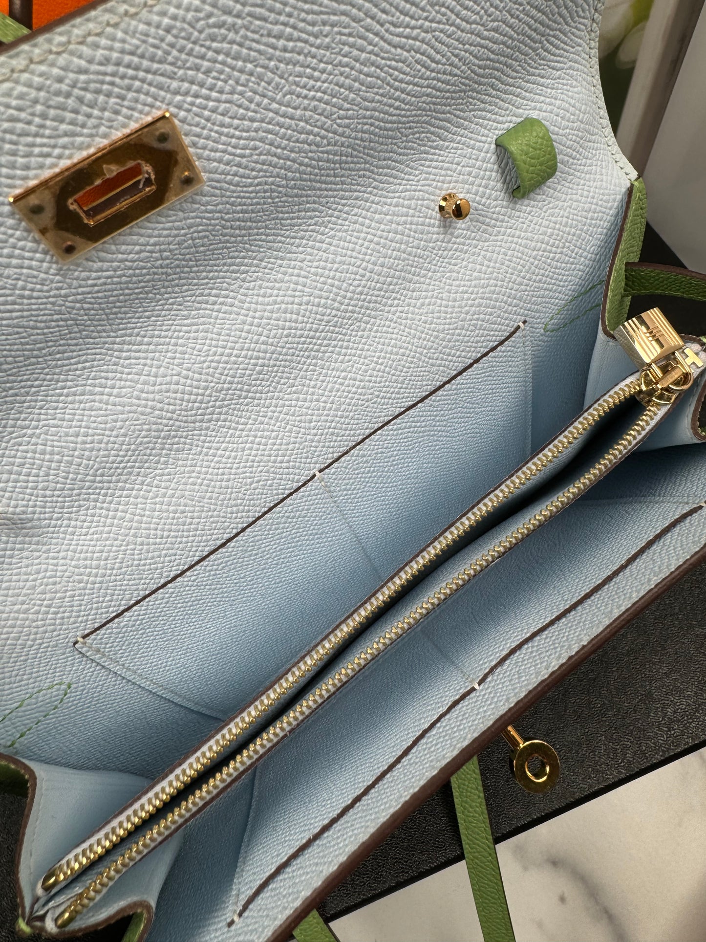 Preowned Hermes Kelly To Go Vert Criquet