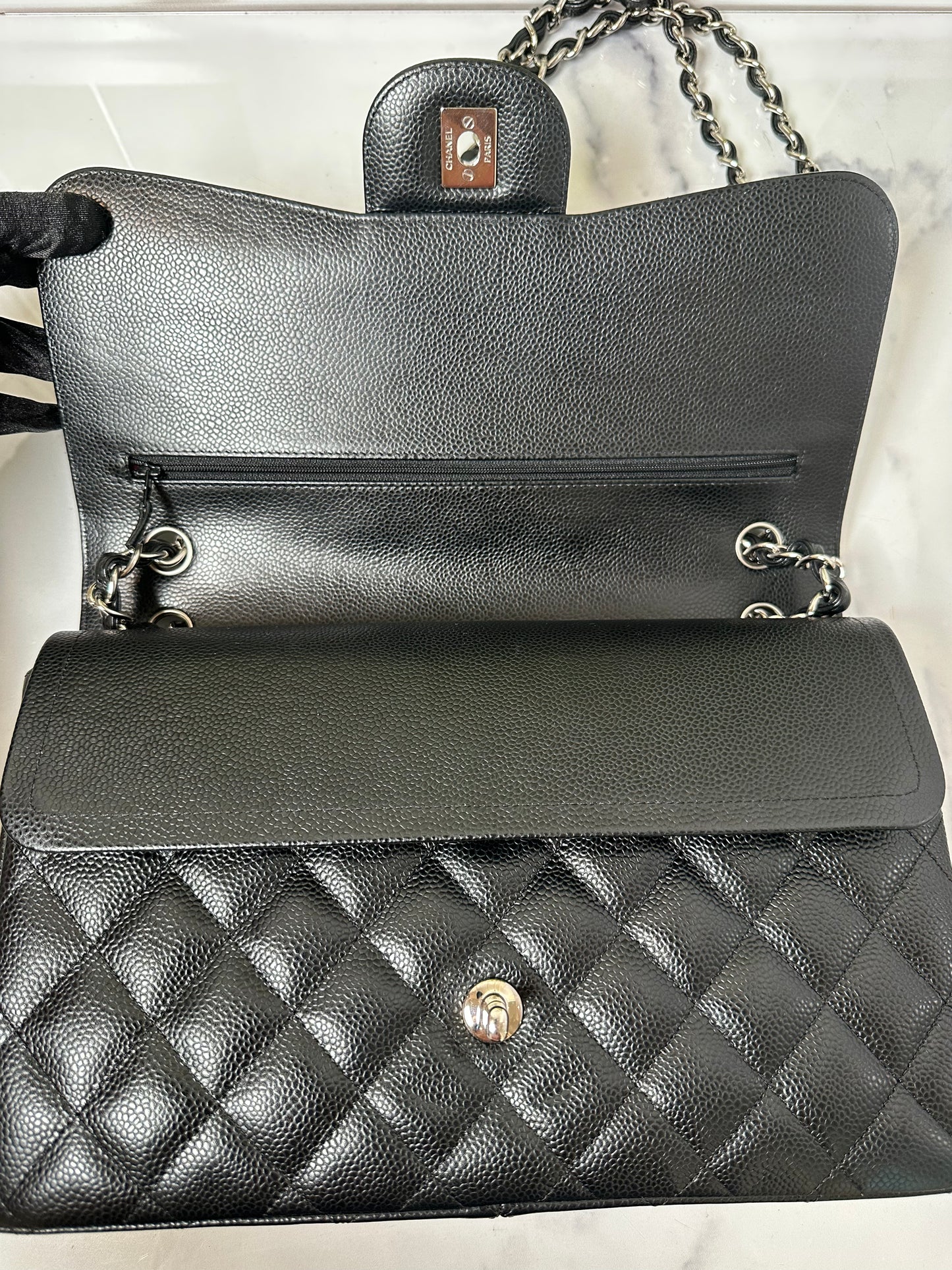 Preowned Chanel Classic Double Flap Jumbo Caviar Leather SHW  19449077