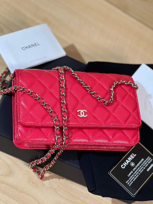 20C/Cruise 2020 SC-A33814 Chanel Timeless Classic Wallet on Chain WOC Quilted Red Caviar Caviar MSHLG/Metal Shiny Light Gold Hardware SN 28959065