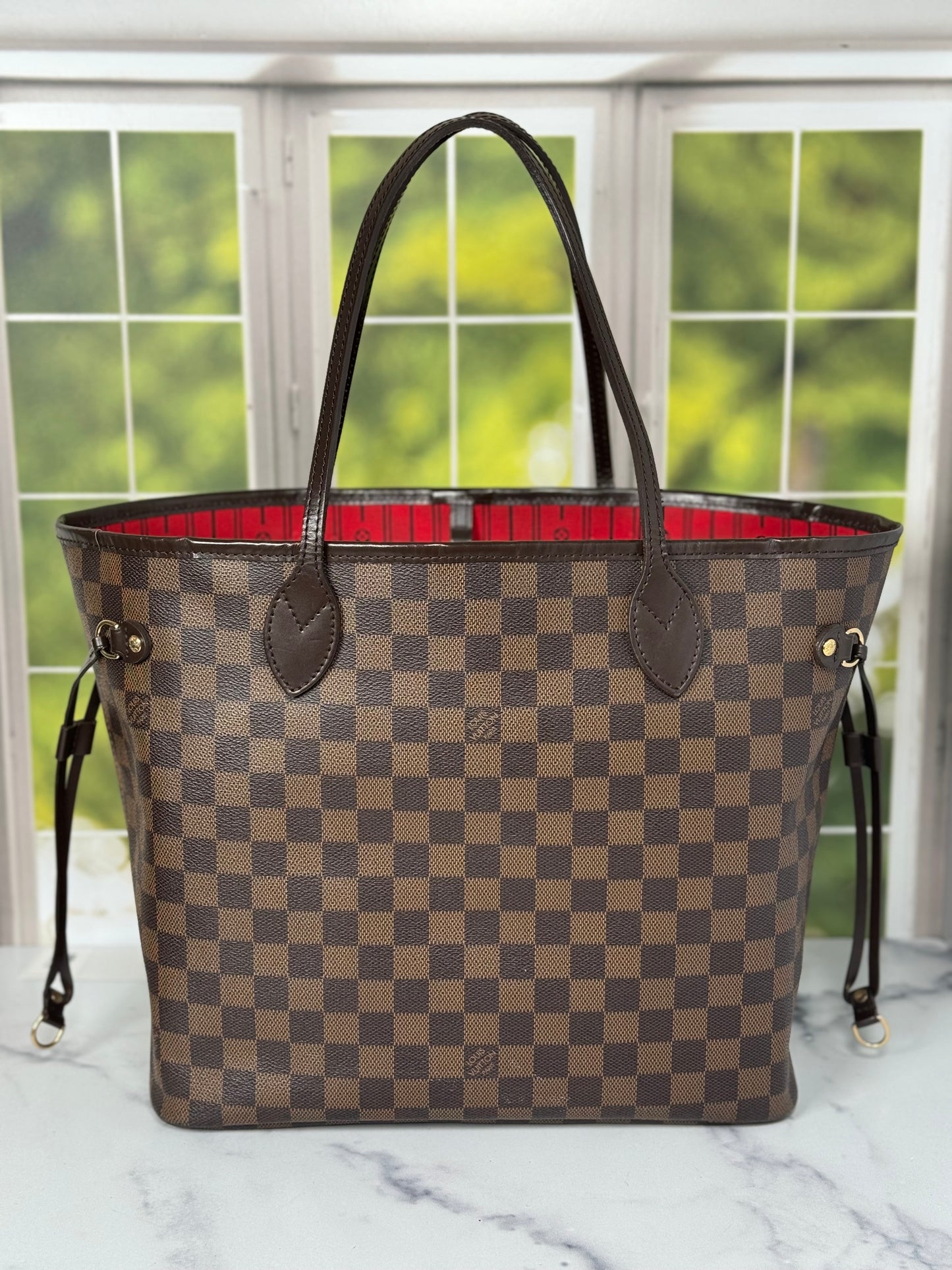 Preowned Louis Vuitton Neverful MM Size Damier Ebene