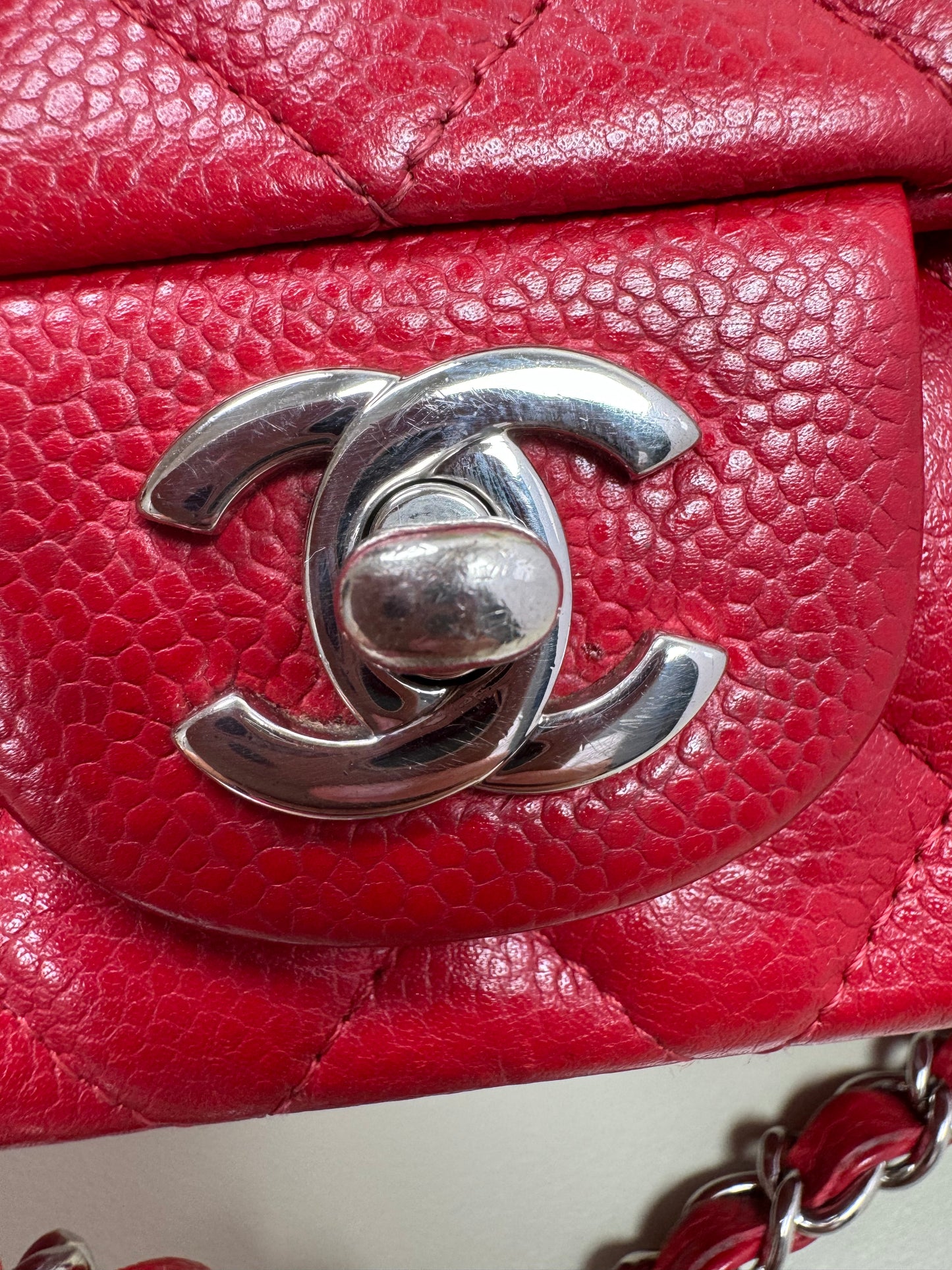 Preowned Chanel Mini Rectangular Red Caviar