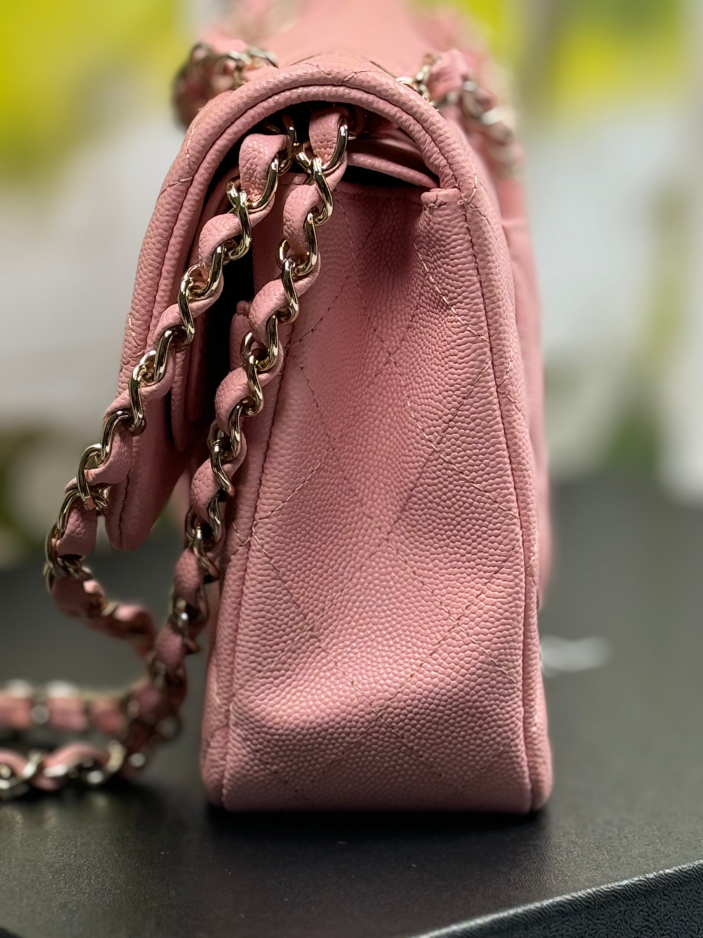 Preowned Chanel Classic Flap 22C Pink Grained Caviar