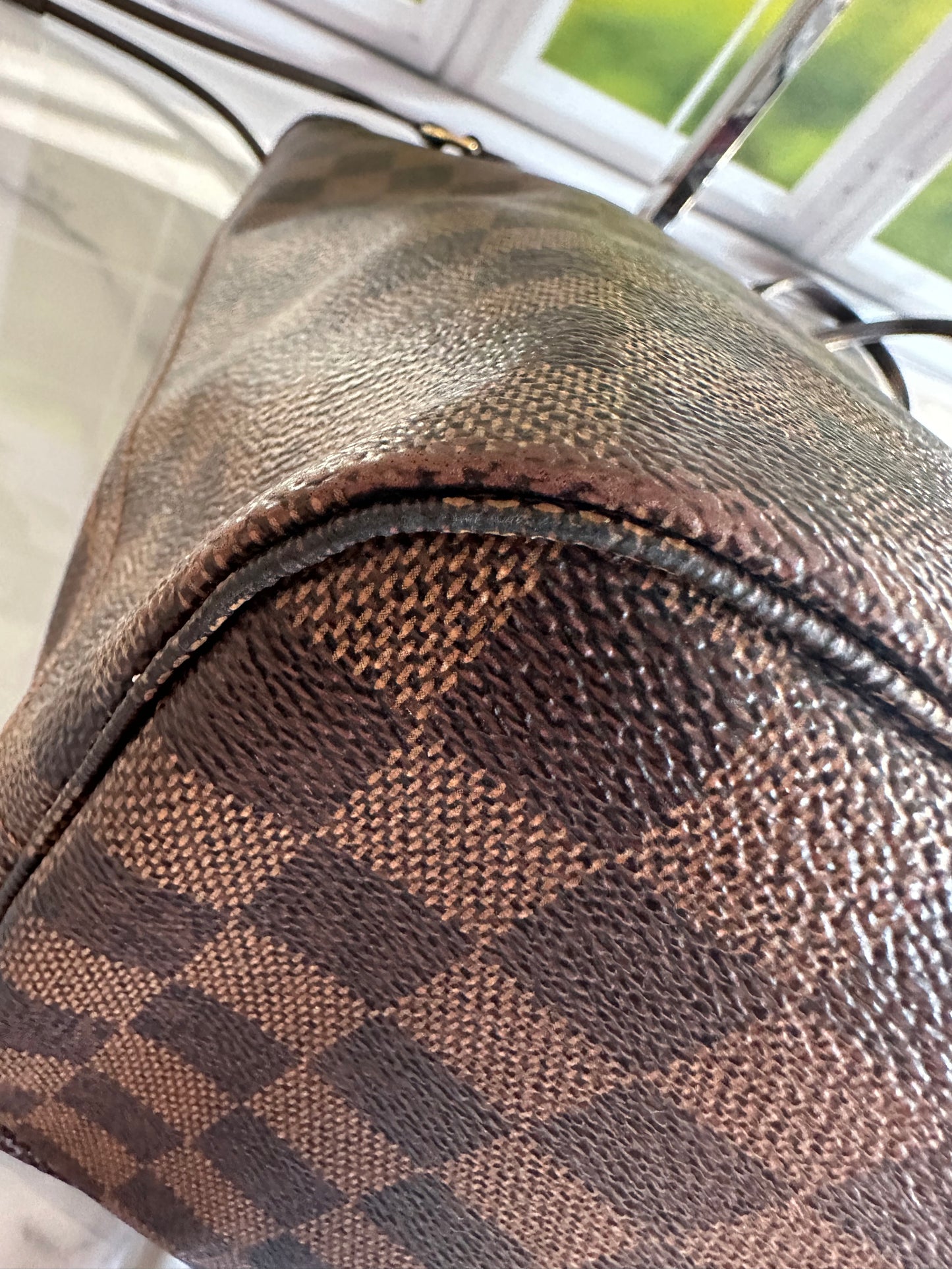 Preowned Louis Vuitton Neverful Damier Ebene MM size With pouch