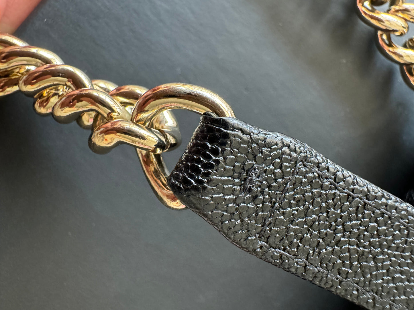 Circa 2019 SC-A81969 Chanel Le Boy Wallet on Chain WOC Shiny Black Caviar (Embossed/Pebbled Grained Calfskin)/Viscose Inner Lining/MSHLG-Metal Shiny Light Gold Hardware  (SN 28)