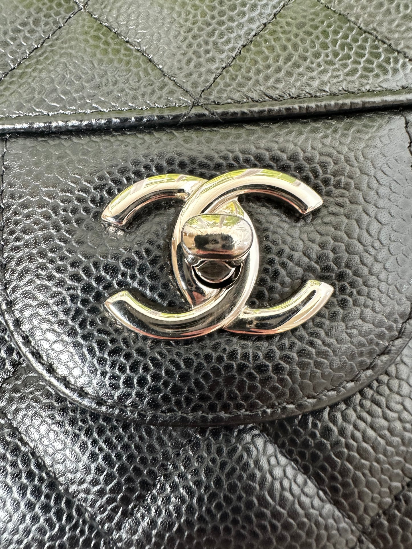 Preowned Chanel Classic Double Flap Jumbo Caviar Leather SHW  19449077