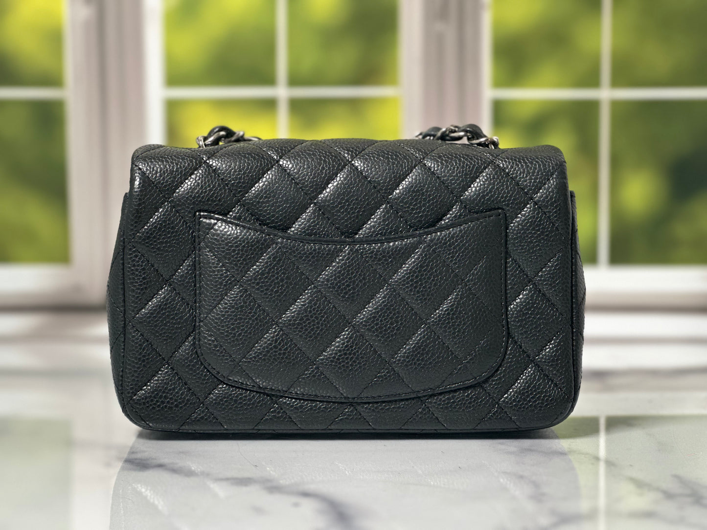 Preowned 15C Chanel Timeless Mini Rectangular Classic Flap Black Soft Caviar SHW SN 20621278