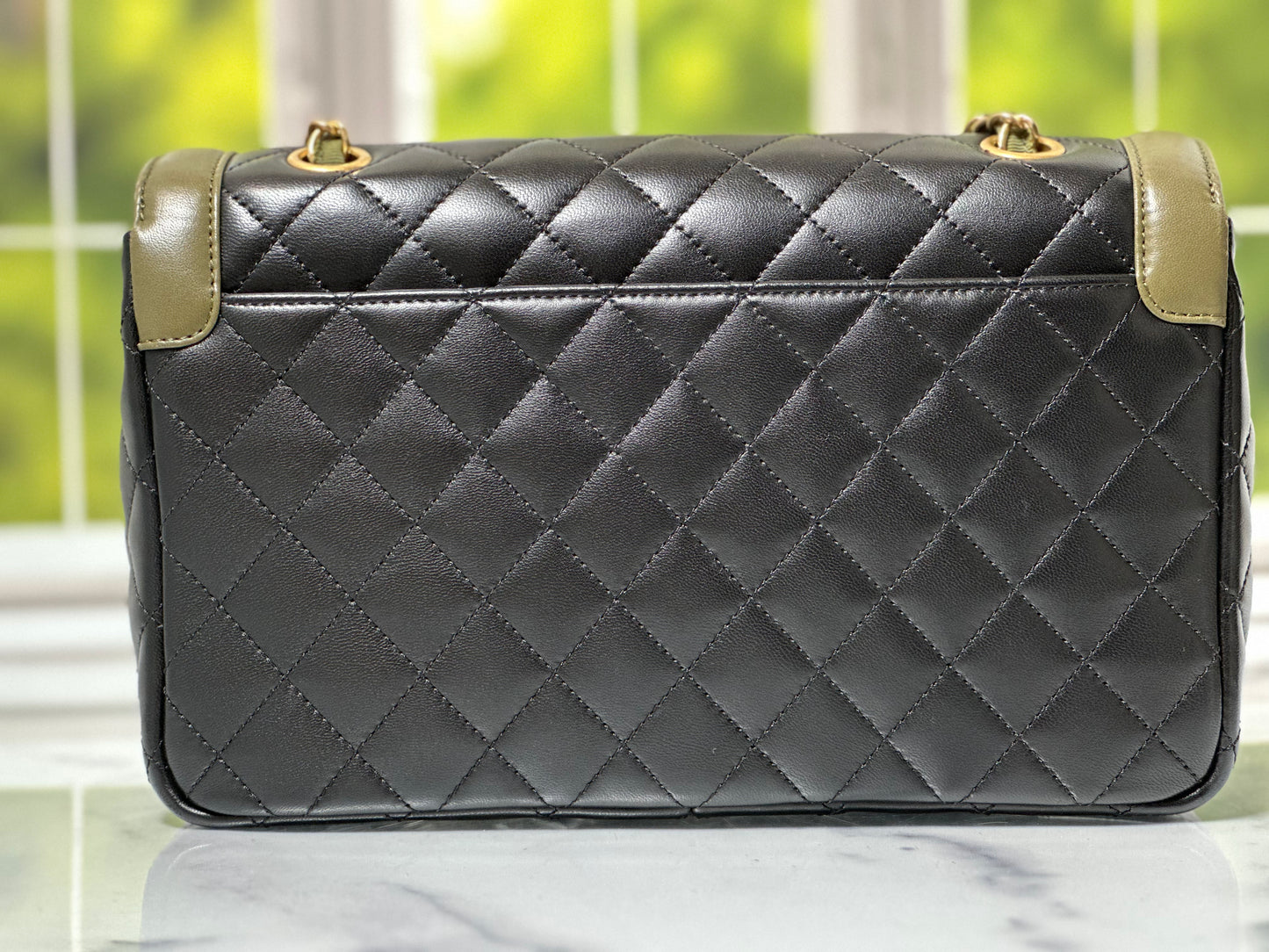 Preowned Chanel Two Toned Flap Bag Quilted Lambskin