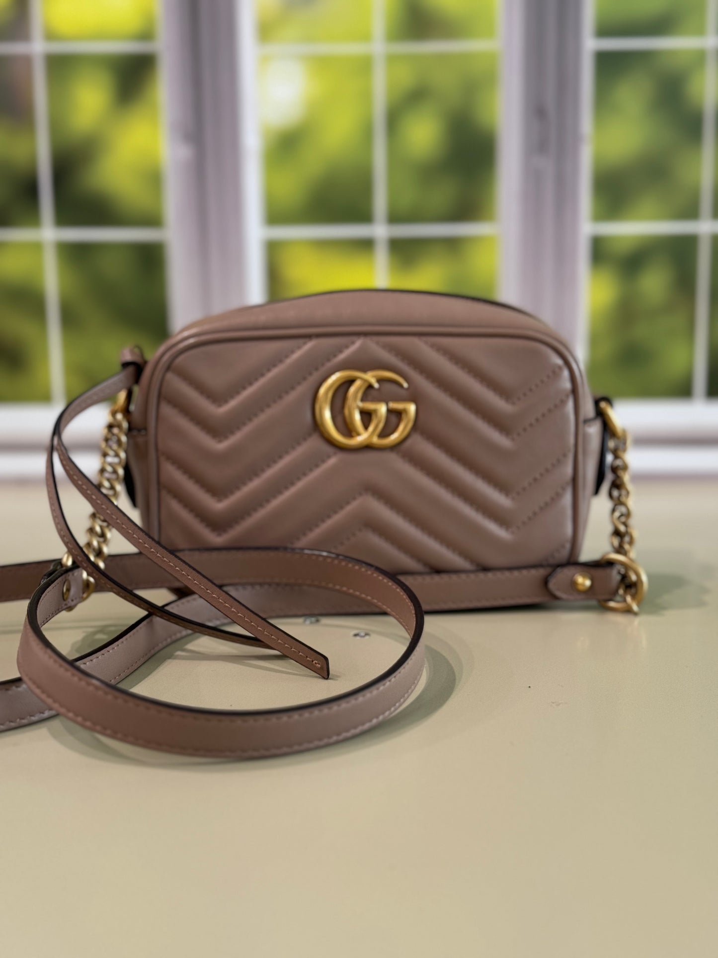 Preowned Gucci Marmont Mini Beige