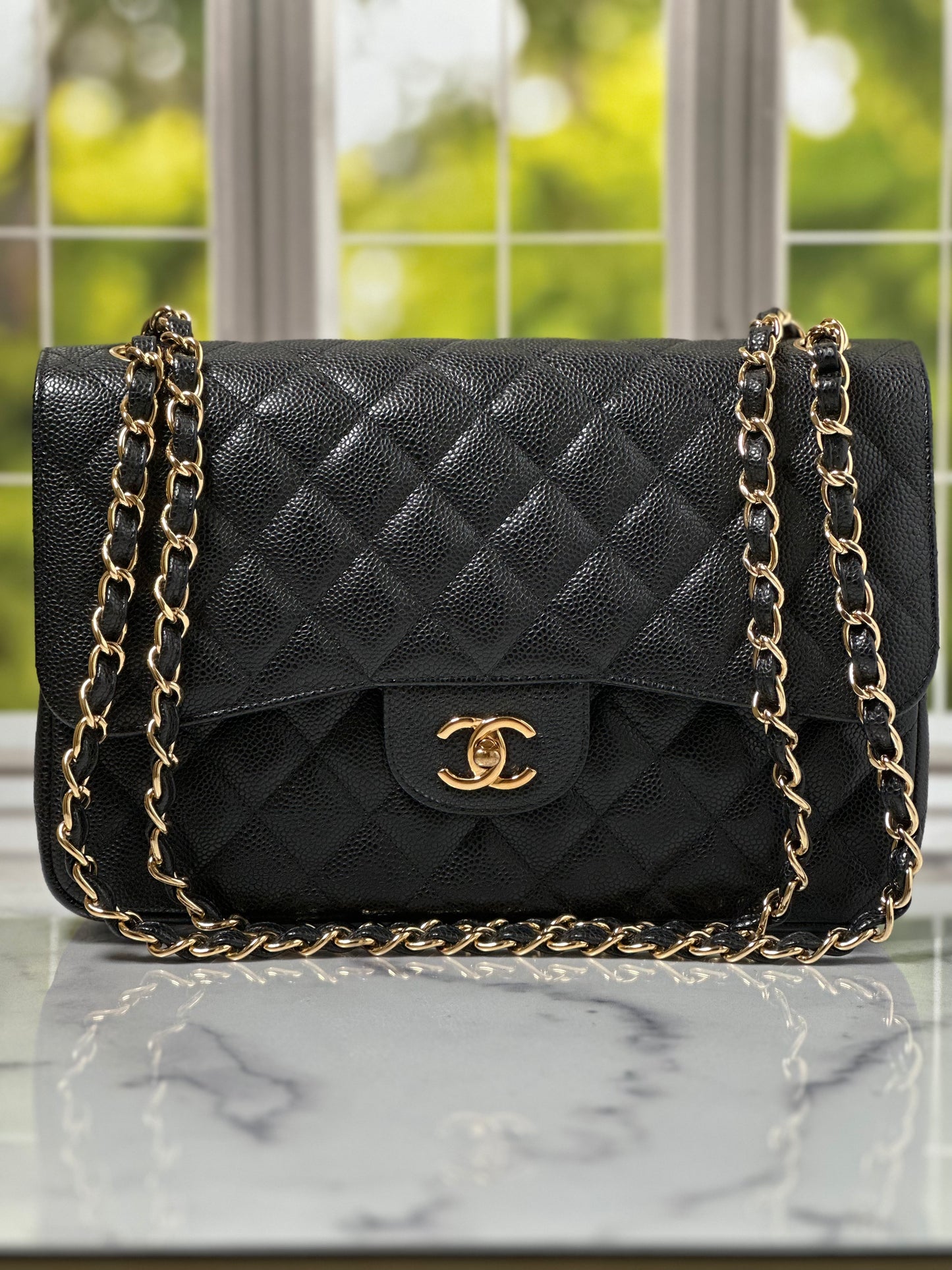 Preowned Chanel Classic Double Flap Quilted Caviar Leather GHW 14697007